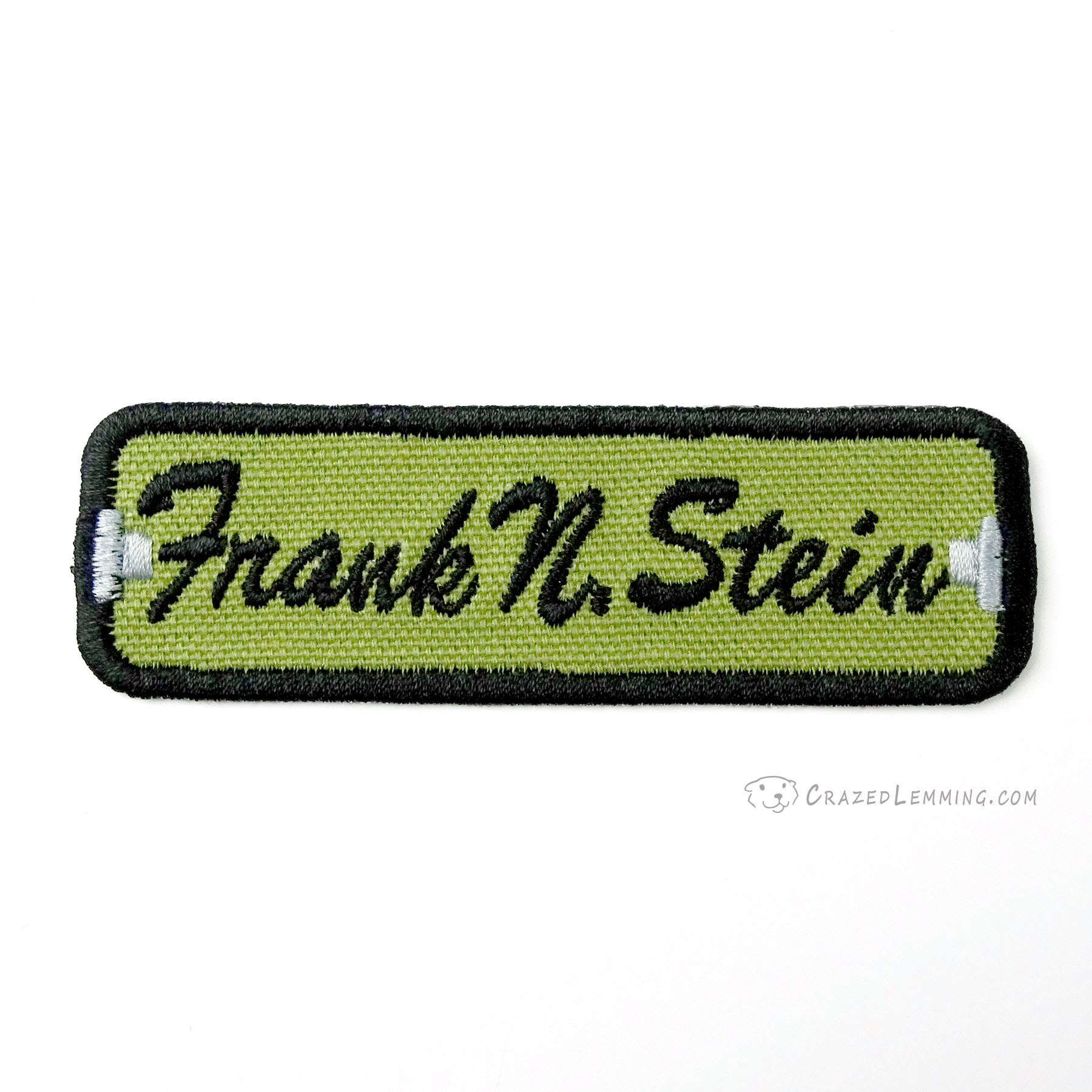 Iron-on Frank N. Stein Embroidered Name Patch - Crazed Lemming